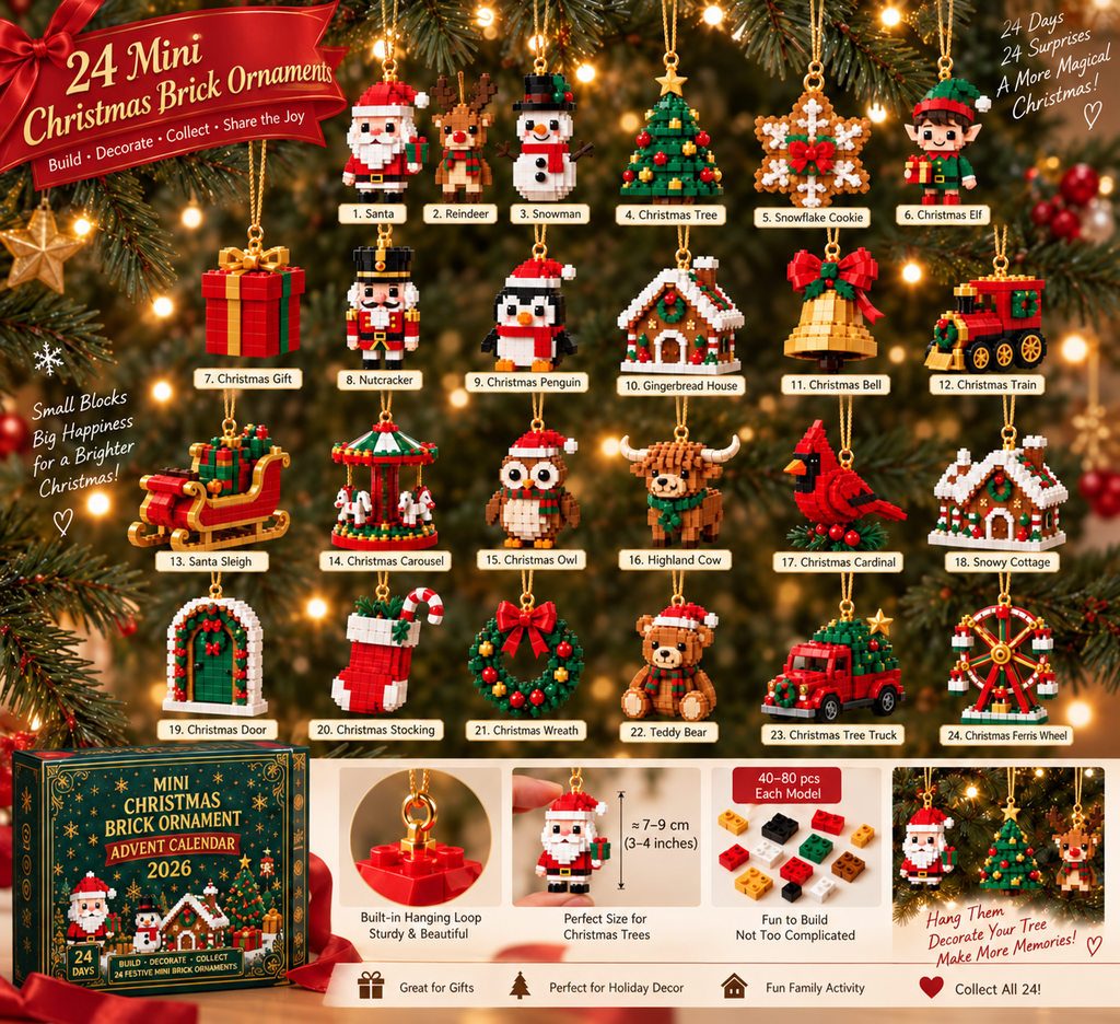 🎄🧱 SVOZK® Build & Hang Christmas Countdown – 24 Mini Holiday Brick Ornaments