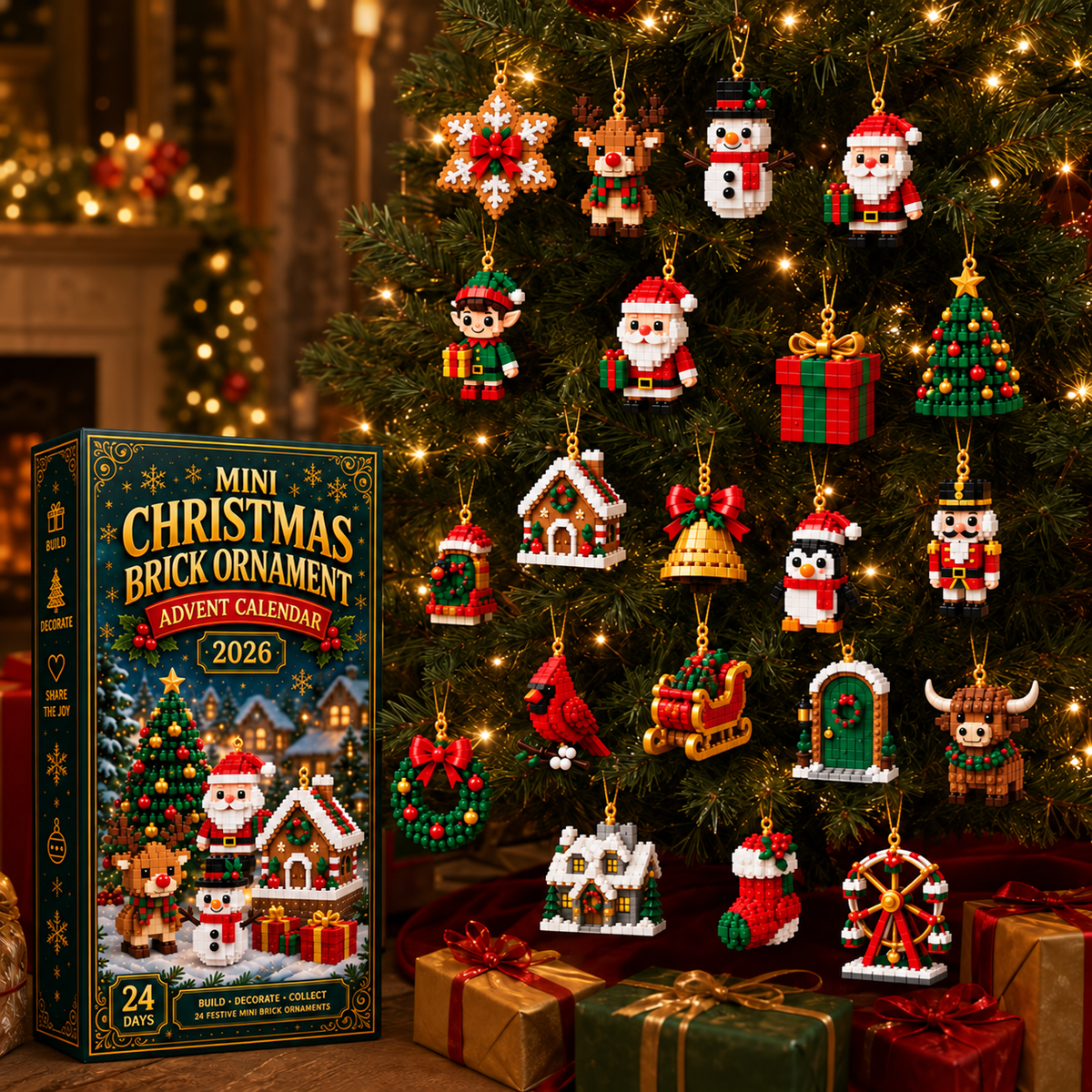 🎄🧱 SVOZK® Build & Hang Christmas Countdown – 24 Mini Holiday Brick Ornaments