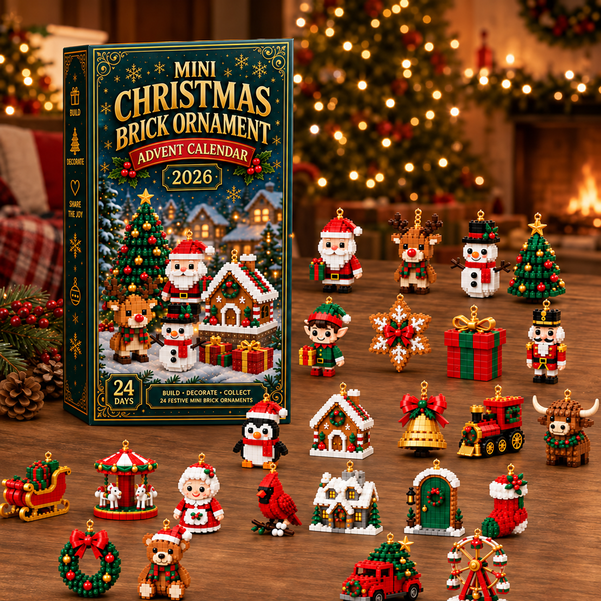 🎄🧱 SVOZK® Build & Hang Christmas Countdown – 24 Mini Holiday Brick Ornaments