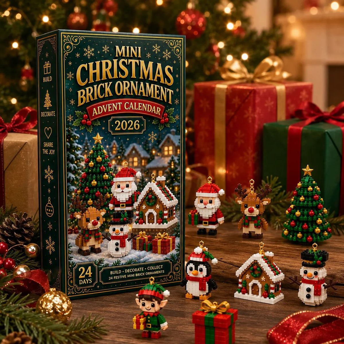 🎄🧱 SVOZK® Build & Hang Christmas Countdown – 24 Mini Holiday Brick Ornaments